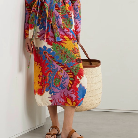 Etro Dresses & Skirts - Etro Italy Silk Linen Slit Knit Stretch Pull on Midi Body Cone Skirt EU38 US4